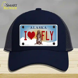 I Love Fly Alaska State Novelty License Plate Hat Mesh / Navy