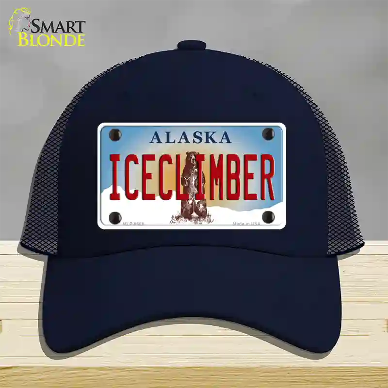 Ice Climber Alaska State Novelty License Plate Hat Mesh / Navy