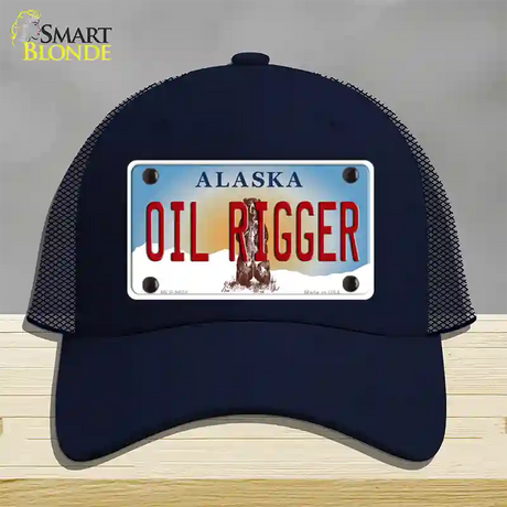 Oil Rigger Alaska State Novelty License Plate Hat Mesh / Navy