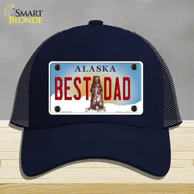 Best Dad Alaska State Novelty License Plate Hat Mesh / Navy