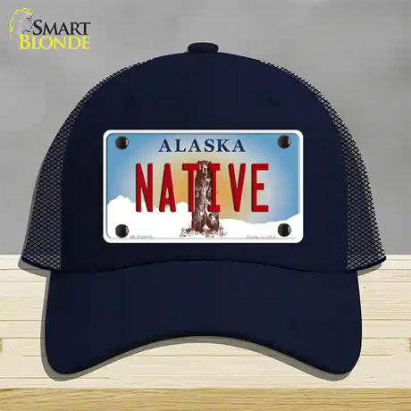 Native Alaska State Novelty License Plate Hat Mesh / Navy