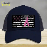 Vintage American Flag Pink Ribbon Novelty License Plate Hat Mesh / Navy