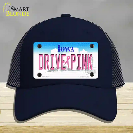 Drive Pink Iowa Novelty License Plate Hat Mesh / Navy