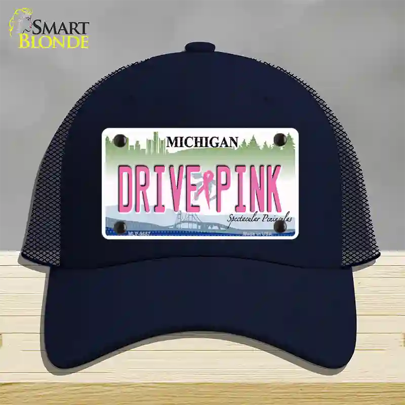 Drive Pink Michigan Novelty License Plate Hat Mesh / Navy