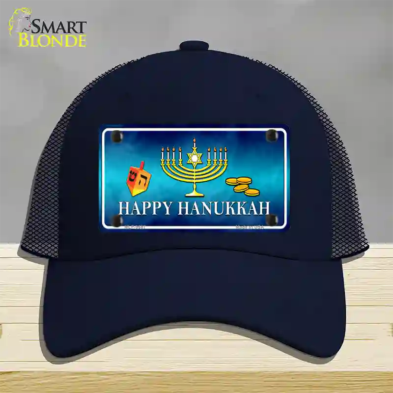 Happy Hanukkah Novelty License Plate Hat Mesh / Navy