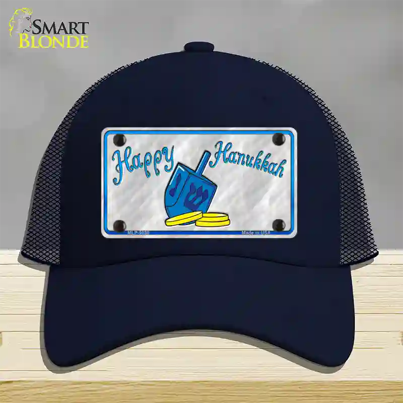 Happy Hanukkah Dreidel Novelty License Plate Hat Mesh / Navy