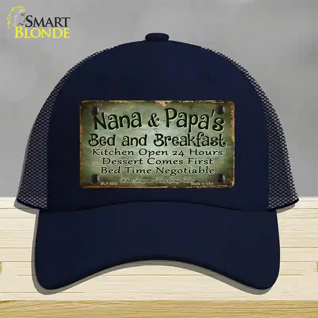 Nana And Papas Bed And Breakfast Novelty License Plate Hat Mesh / Navy