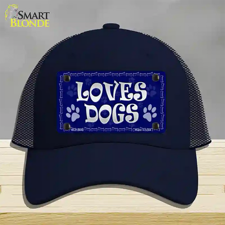 Loves Dogs Novelty License Plate Hat Mesh / Navy