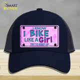 Bike Like A Girl Pink Novelty License Plate Hat Mesh / Navy