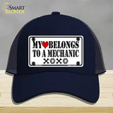 Heart Belongs To Mechanic Novelty License Plate Hat Mesh / Navy