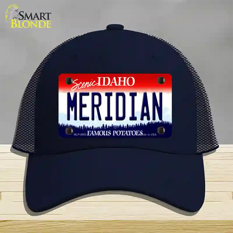 Meridian Idaho Novelty License Plate Hat Mesh / Navy