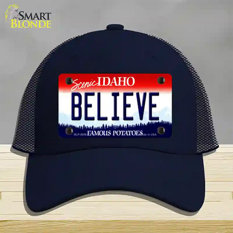 Believe Idaho Novelty License Plate Hat Mesh / Navy