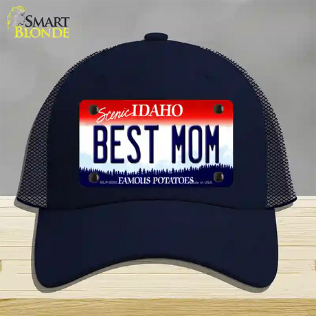 Best Mom Idaho Novelty License Plate Hat Mesh / Navy