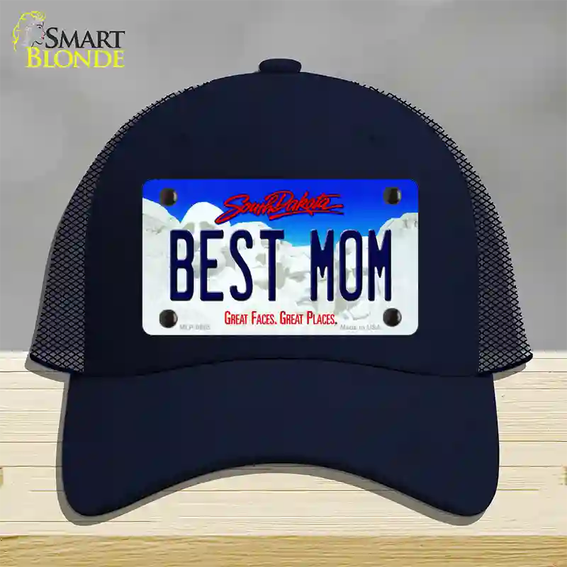 Best Mom South Dakota Novelty License Plate Hat Mesh / Navy