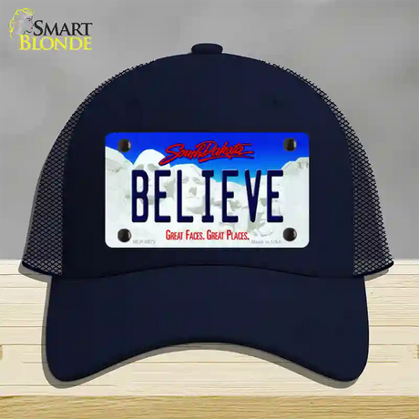 Believe South Dakota Novelty License Plate Hat Mesh / Navy