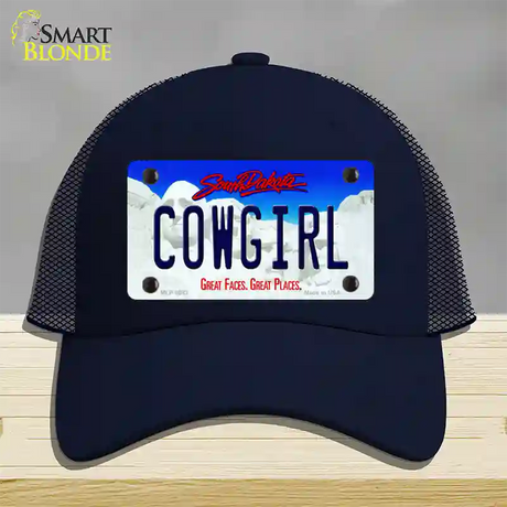 Cowgirl South Dakota Novelty License Plate Hat Mesh / Navy