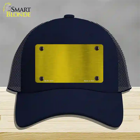 Yellow Metallic Solid Novelty License Plate Hat Mesh / Navy