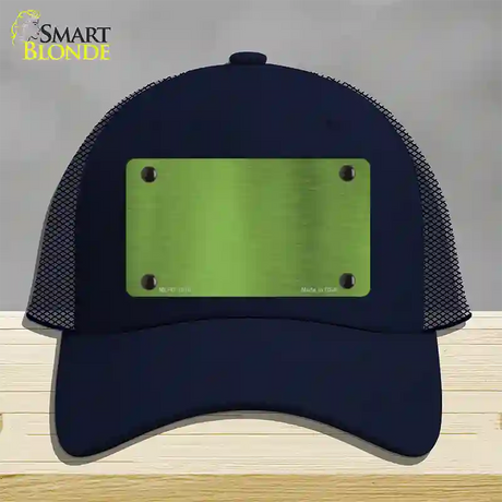 Lime Green Metallic Solid Novelty License Plate Hat Mesh / Navy