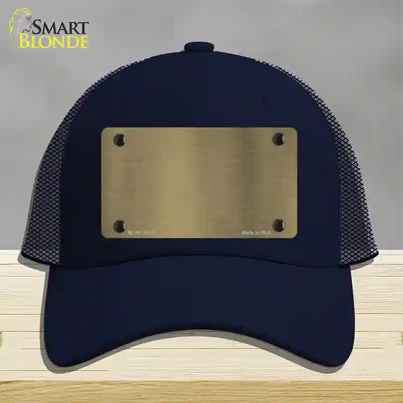 Gold Metallic Solid Novelty License Plate Hat Mesh / Navy