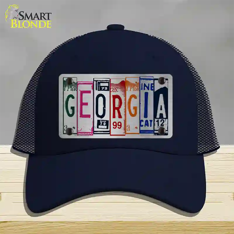 Georgia License Plate Art Novelty License Plate Hat Mesh / Navy