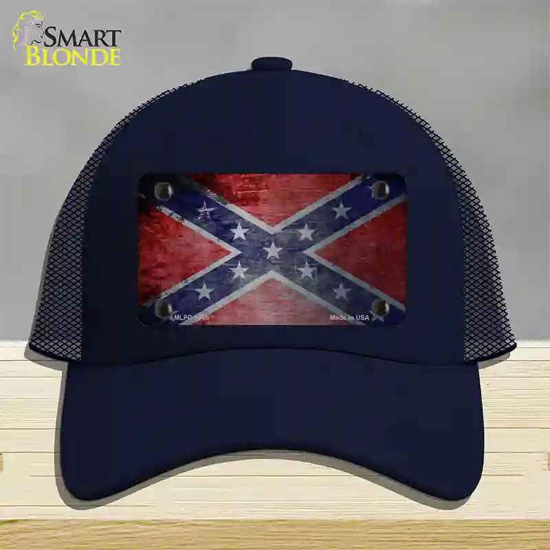 Confederate Flag Scratched Chrome Novelty License Plate Hat Mesh / Navy