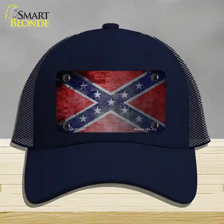 Confederate Flag Scratched Chrome Novelty License Plate Hat Mesh / Navy