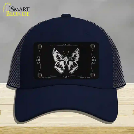 Butterfly Black Brushed Chrome Novelty License Plate Hat Mesh / Navy