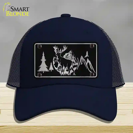 Elk Black Brushed Chrome Novelty License Plate Hat Mesh / Navy