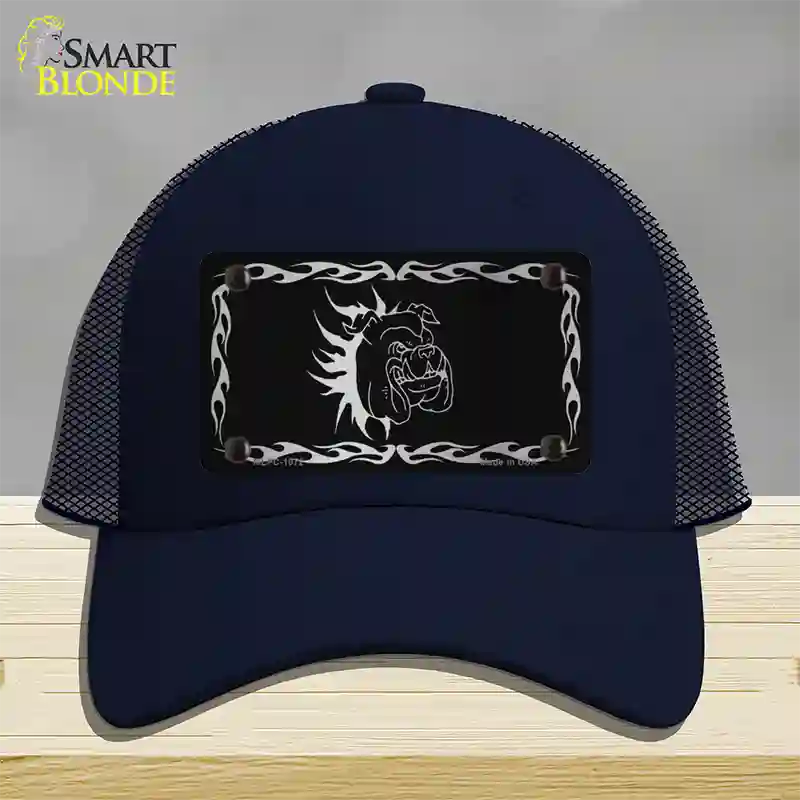 Dog In Flames Black Brushed Chrome Novelty License Plate Hat Mesh / Navy