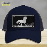 Horse Black Brushed Chrome Novelty License Plate Hat Mesh / Navy