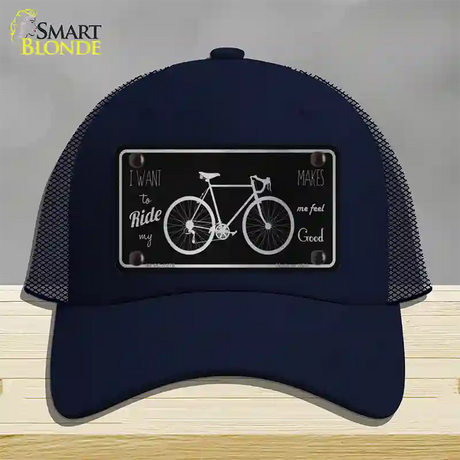 Bike Black Brushed Chrome Novelty License Plate Hat Mesh / Navy