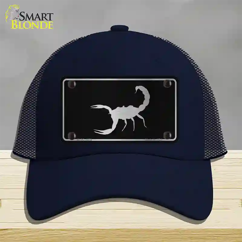 Scorpion Black Brushed Chrome Novelty License Plate Hat Mesh / Navy