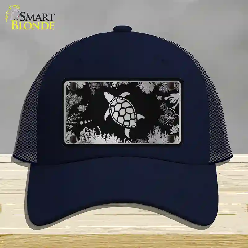 Turtle Black Brushed Chrome Novelty License Plate Hat Mesh / Navy