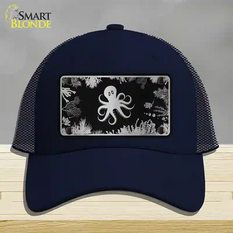 Octopus Black Brushed Chrome Novelty License Plate Hat Mesh / Navy