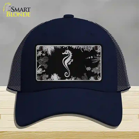 Sea Horse Black Brushed Chrome Novelty License Plate Hat Mesh / Navy