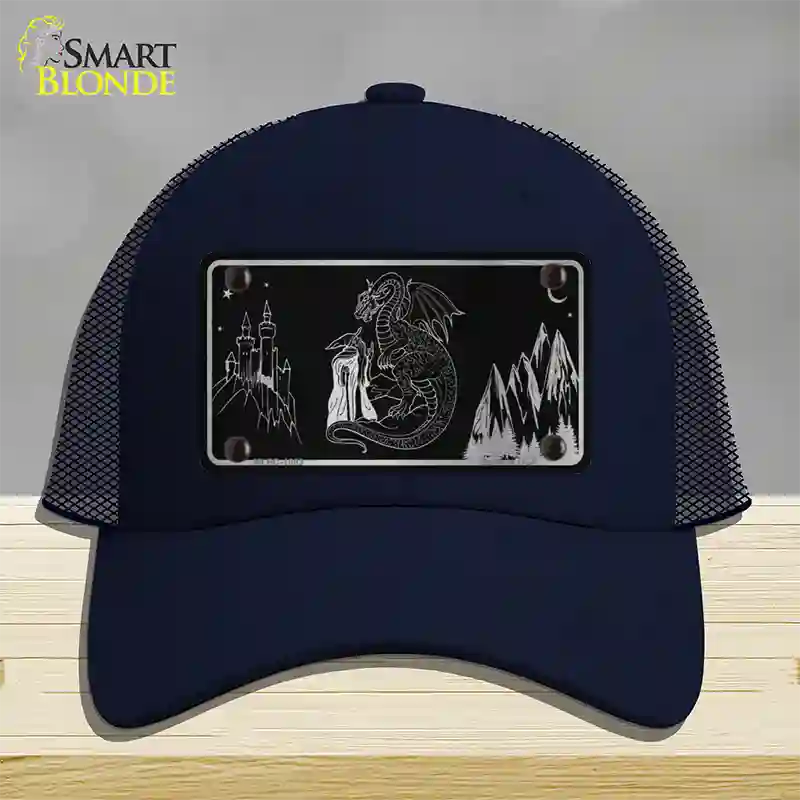 Wizards And Dragons Black Brushed Chrome Novelty License Plate Hat Mesh / Navy