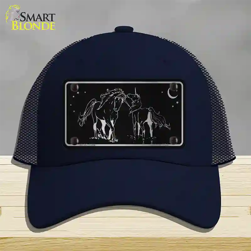 Unicorns Black Brushed Chrome Novelty License Plate Hat Mesh / Navy