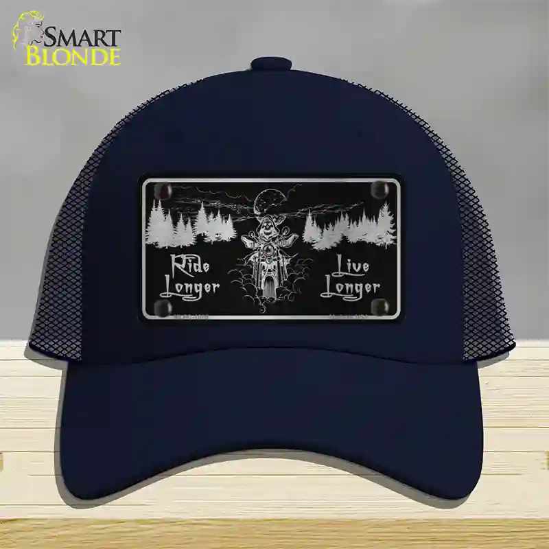 Ride Longer Live Longer Black Brushed Chrome Novelty License Plate Hat Mesh / Navy