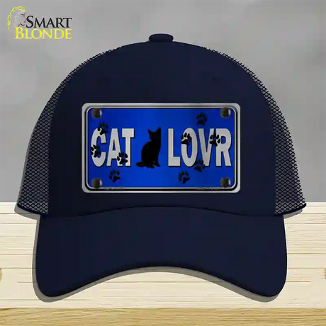 Cat Lover Blue Brushed Chrome Novelty License Plate Hat Tag Mesh / Navy