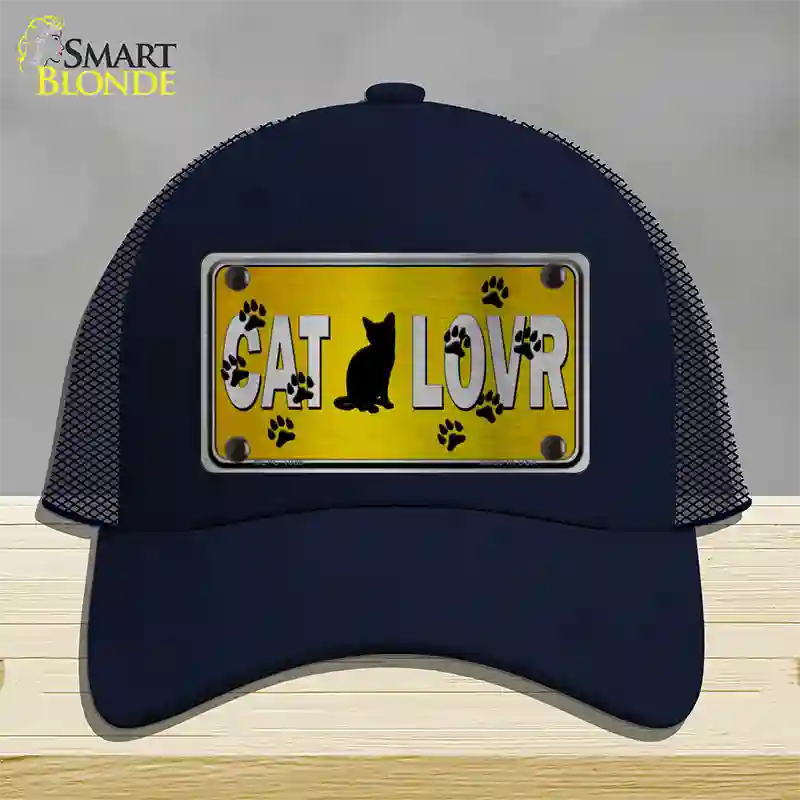 Cat Lover Yellow Brushed Chrome Novelty License Plate Hat Tag Mesh / Navy