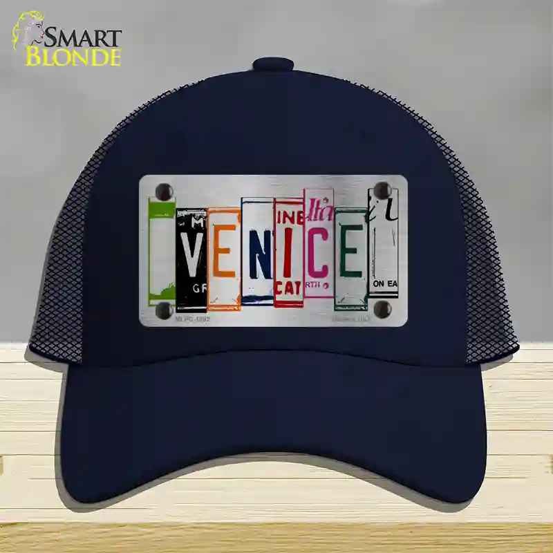 Venice License Plate Art Brushed Chrome Novelty License Plate Hat Tag Mesh / Navy