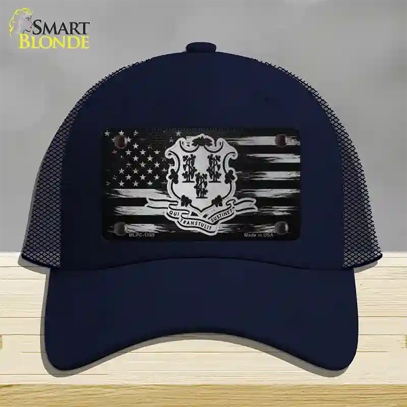 Connecticut Carbon Fiber Novelty License Plate Hat Mesh / Navy