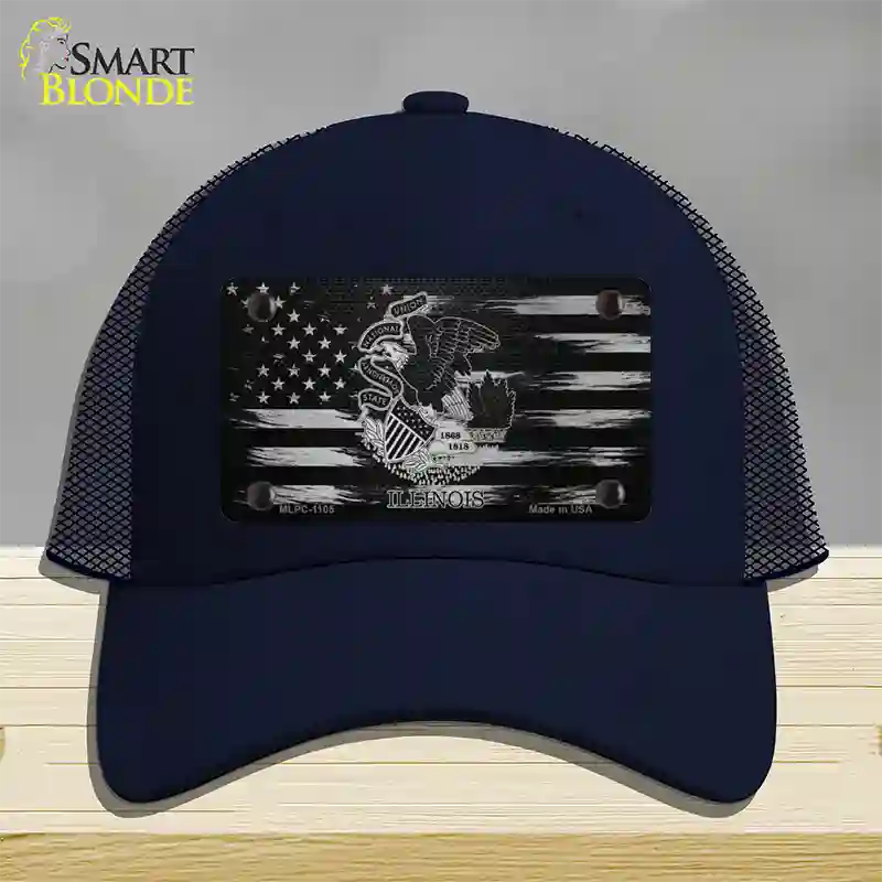 Illinois Carbon Fiber Novelty License Plate Hat Mesh / Navy