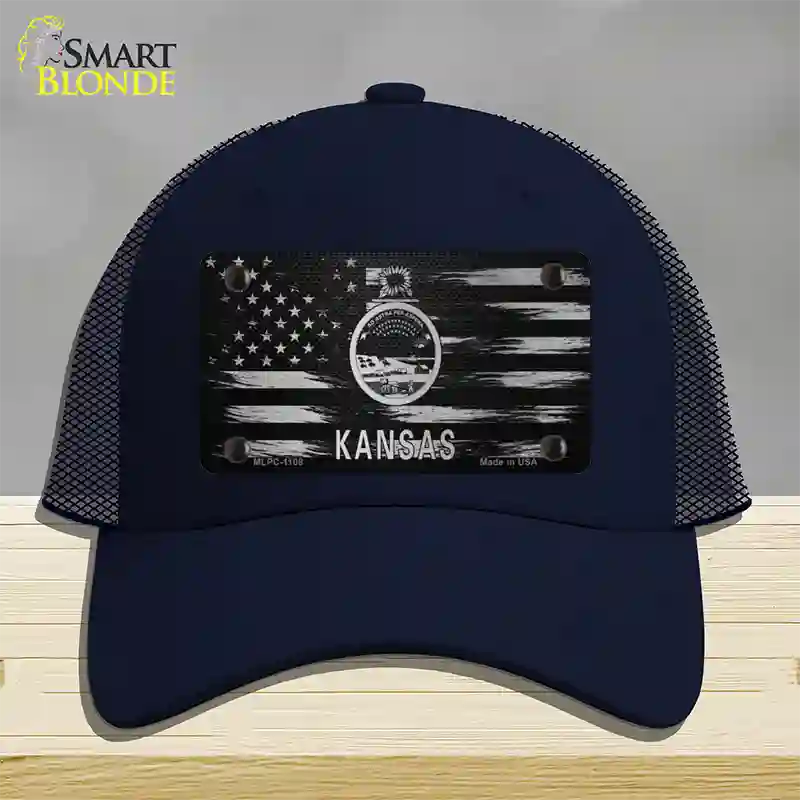 Kansas Carbon Fiber Novelty License Plate Hat Mesh / Navy