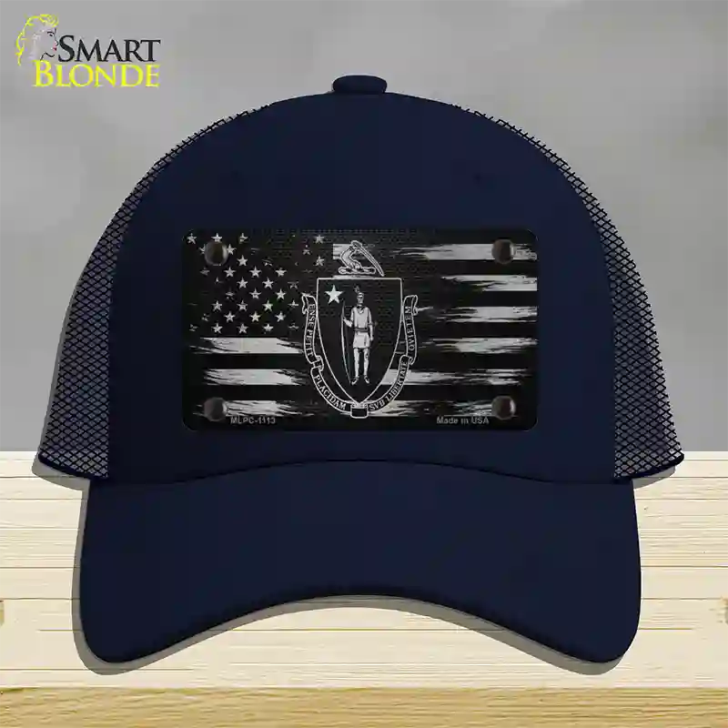 Massachusetts Carbon Fiber Novelty License Plate Hat Mesh / Navy