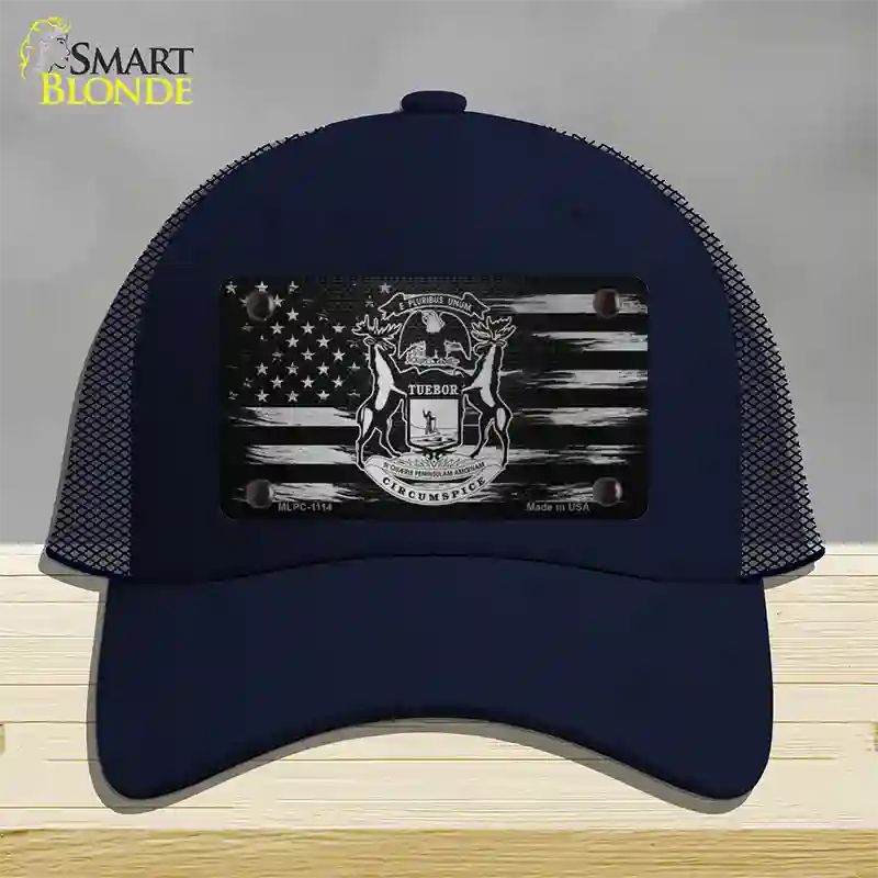 Michigan Carbon Fiber Novelty License Plate Hat Mesh / Navy