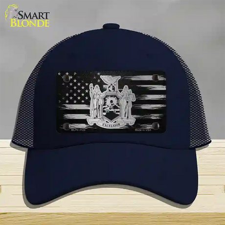 New York Carbon Fiber Novelty License Plate Hat Mesh / Navy