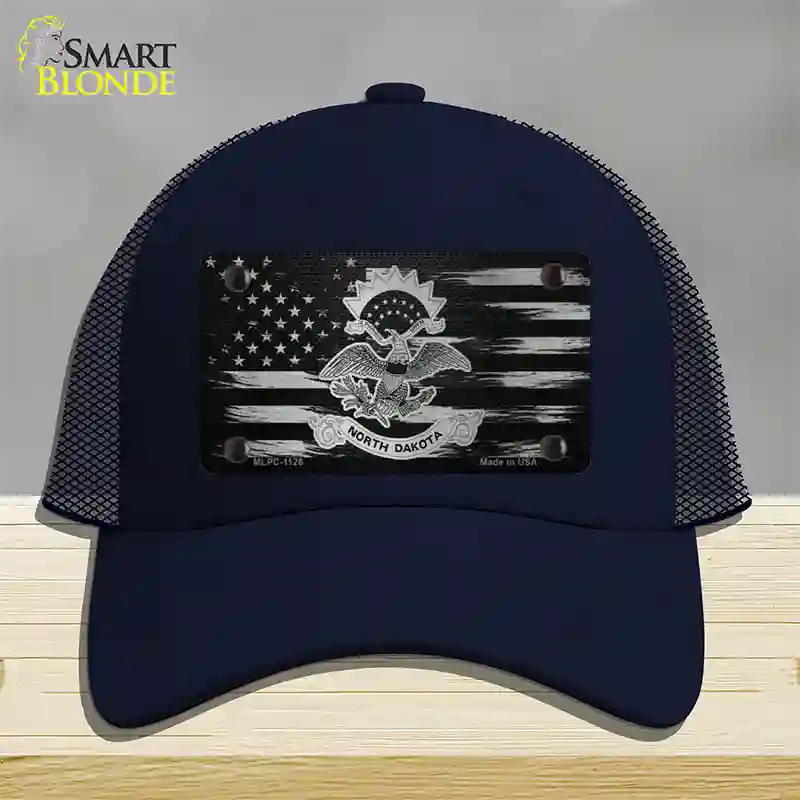 North Dakota Carbon Fiber Novelty License Plate Hat Mesh / Navy