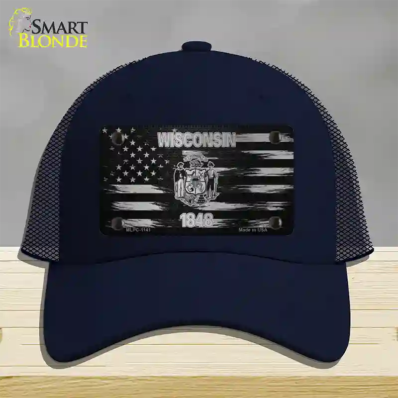 Wisconsin Carbon Fiber Novelty License Plate Hat Mesh / Navy