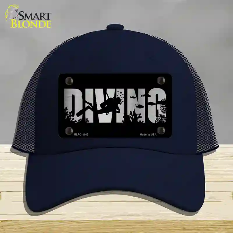 Diving Brushed Chrome Novelty License Plate Hat Mesh / Navy